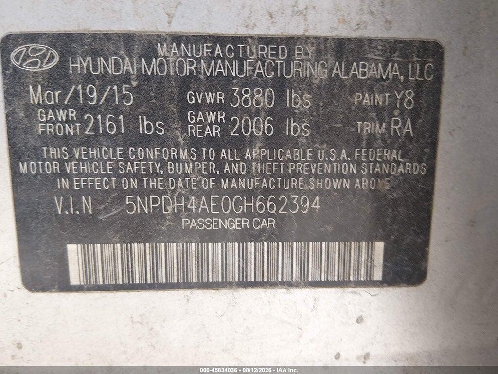 5NPDH4AE0GH662394 2016 HYUNDAI ELANTRA photo no. 9