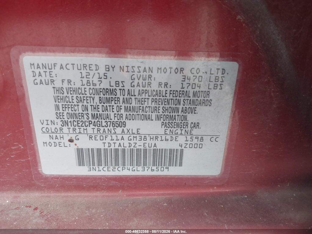3N1CE2CP4GL376509 2016 NISSAN VERSA NOTE photo no. 9