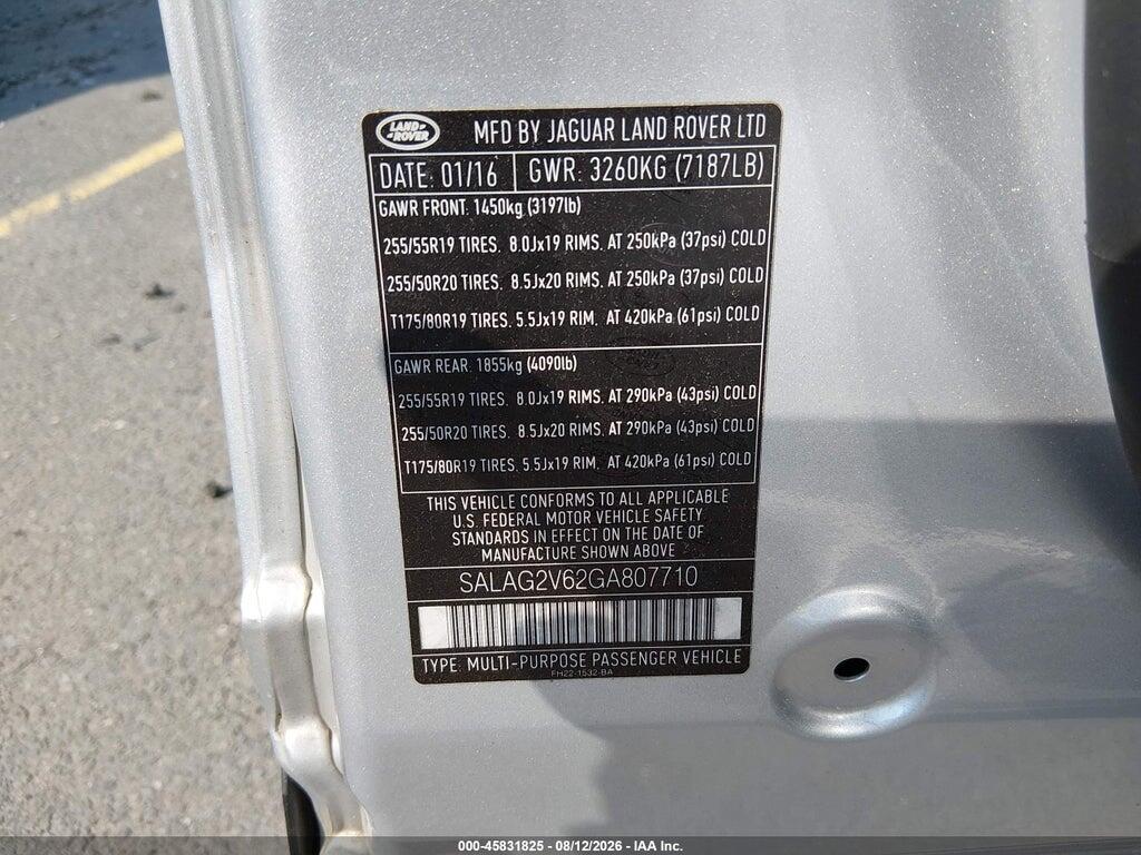 SALAG2V62GA807710 2016 LAND ROVER LR4 photo no. 9