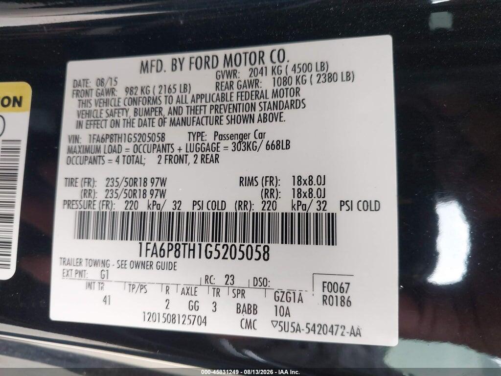 1FA6P8TH1G5205058 2016 FORD MUSTANG photo no. 9