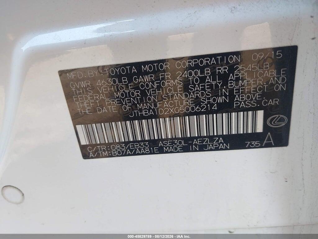 JTHBA1D2XG5006214 2016 LEXUS IS 200T photo no. 9