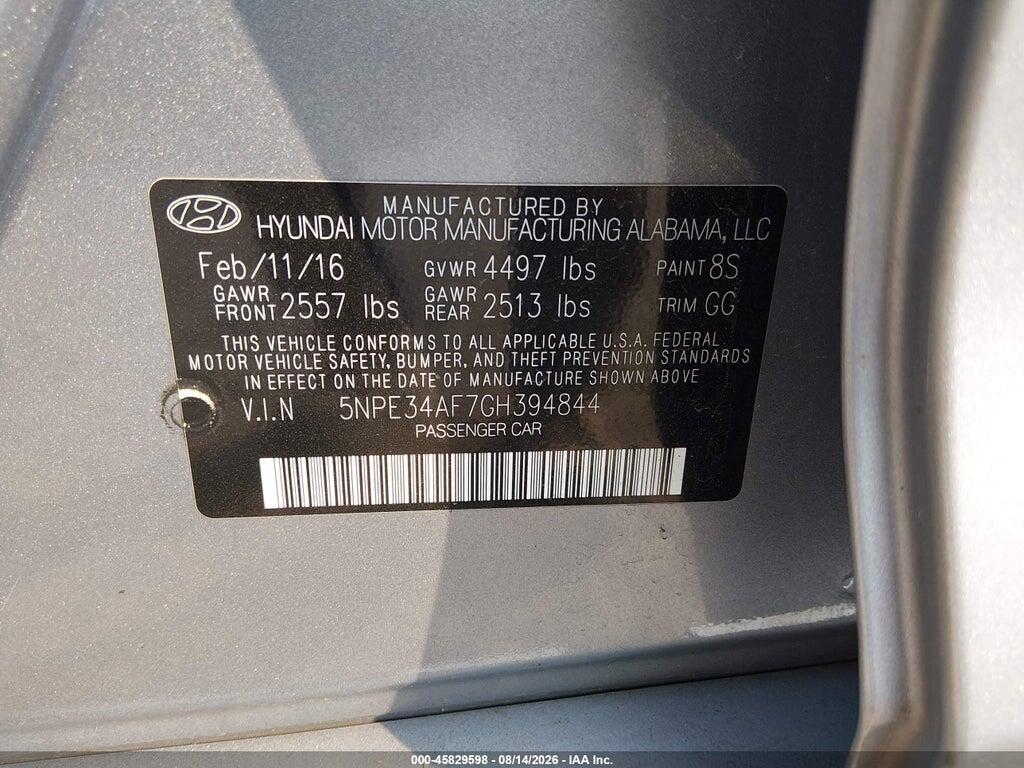 5NPE34AF7GH394844 2016 HYUNDAI SONATA photo no. 9