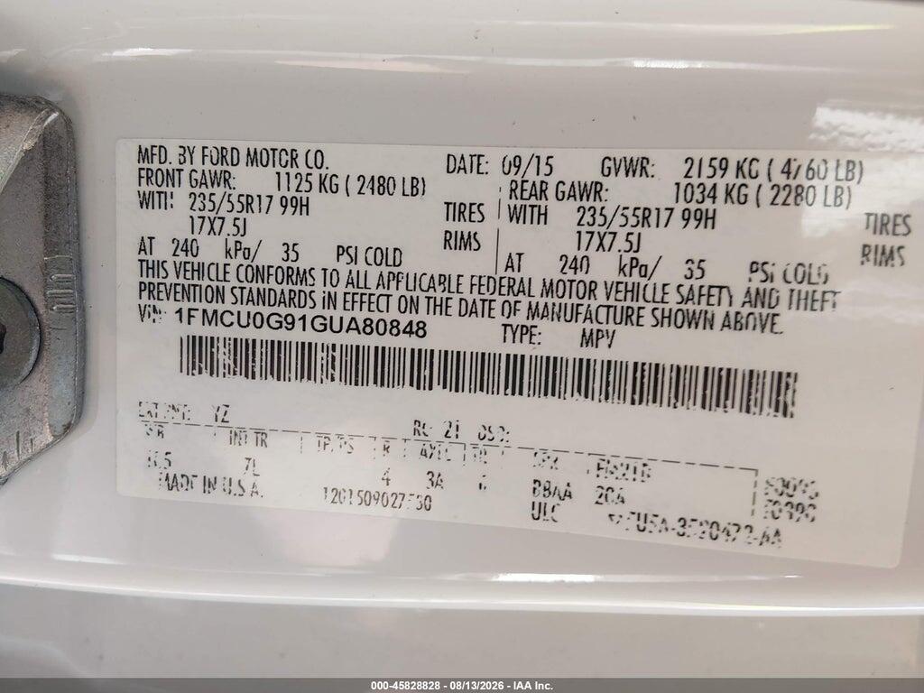 1FMCU0G91GUA80848 2016 FORD ESCAPE photo no. 9