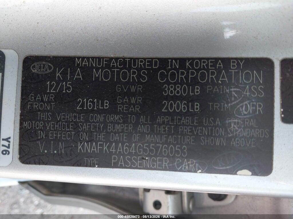 KNAFK4A64G5576053 2016 KIA FORTE photo no. 9