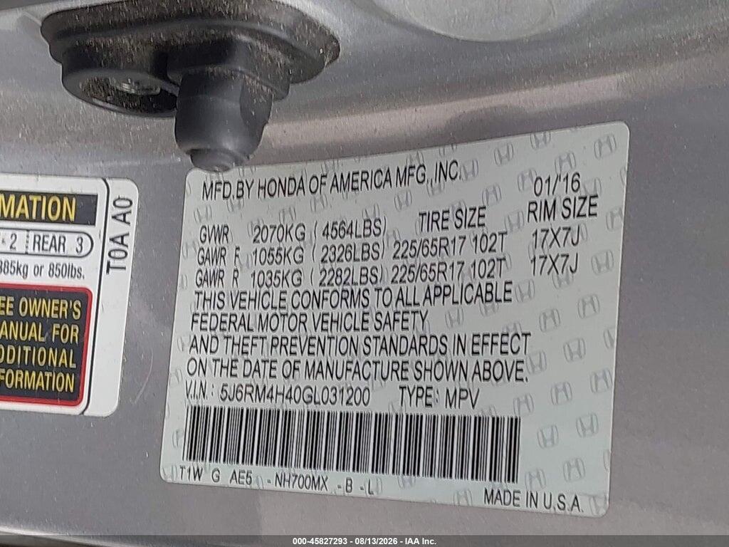 5J6RM4H40GL031200 2016 HONDA CR-V photo no. 9