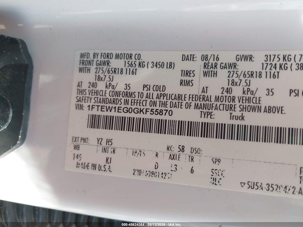 1FTEW1EG0GKF55870 2016 FORD F-150 photo no. 9
