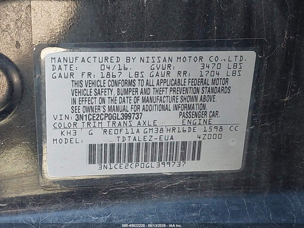 3N1CE2CP0GL399737 2016 NISSAN VERSA NOTE photo no. 9