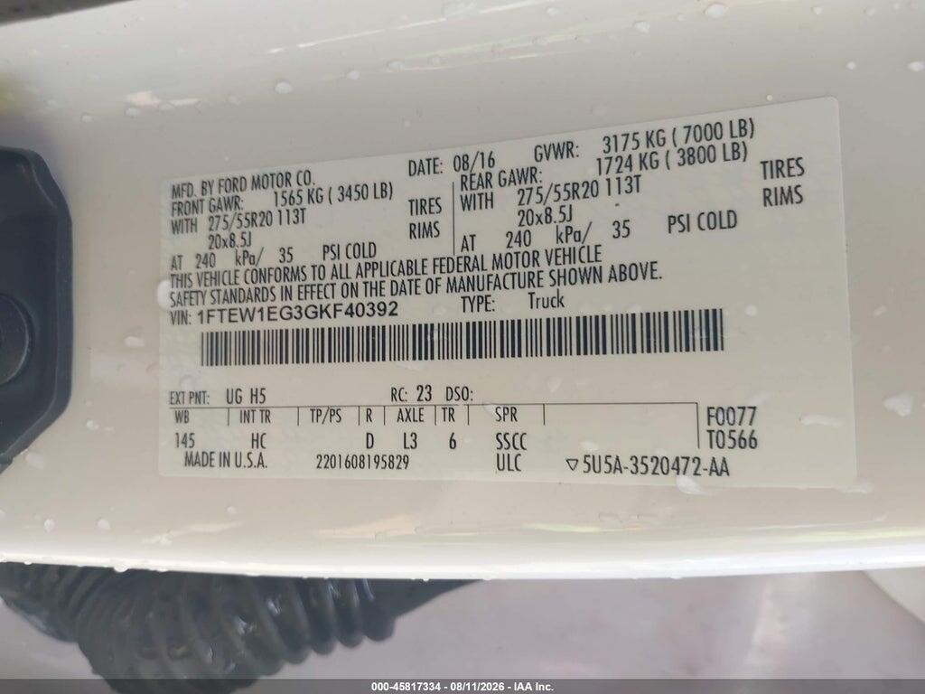 1FTEW1EG3GKF40392 2016 FORD F-150 photo no. 9