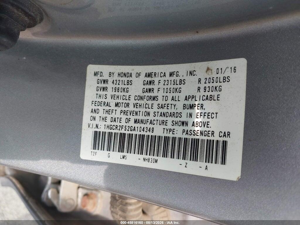 1HGCR2F52GA104349 2016 HONDA ACCORD photo no. 9