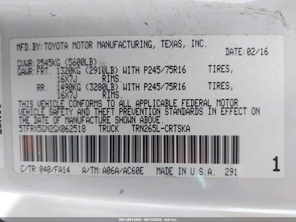 5TFRX5GN2GX062518 2016 TOYOTA TACOMA photo no. 9