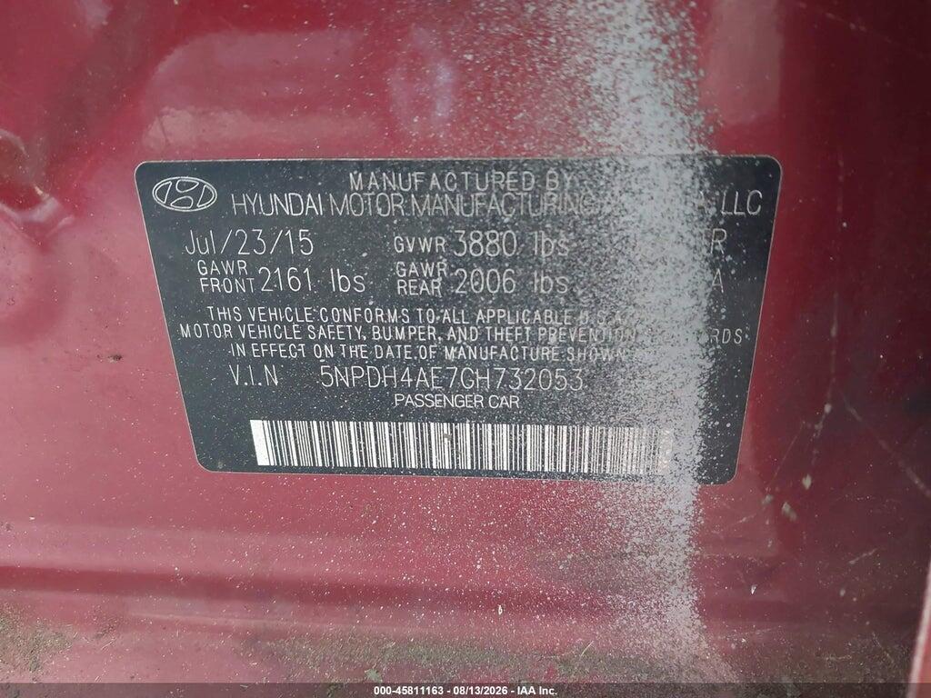 5NPDH4AE7GH732053 2016 HYUNDAI ELANTRA photo no. 9