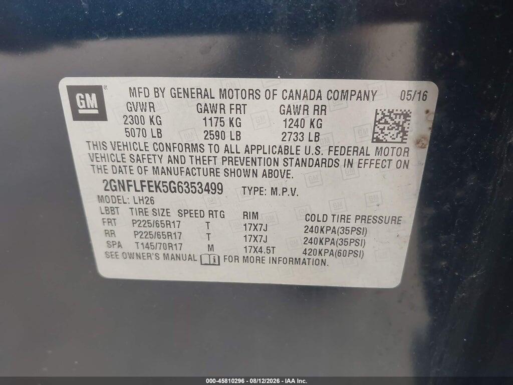2GNFLFEK5G6353499 2016 CHEVROLET EQUINOX photo no. 9