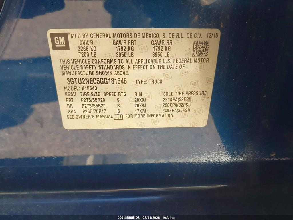 3GTU2NEC5GG181646 2016 GMC SIERRA 1500 photo no. 9