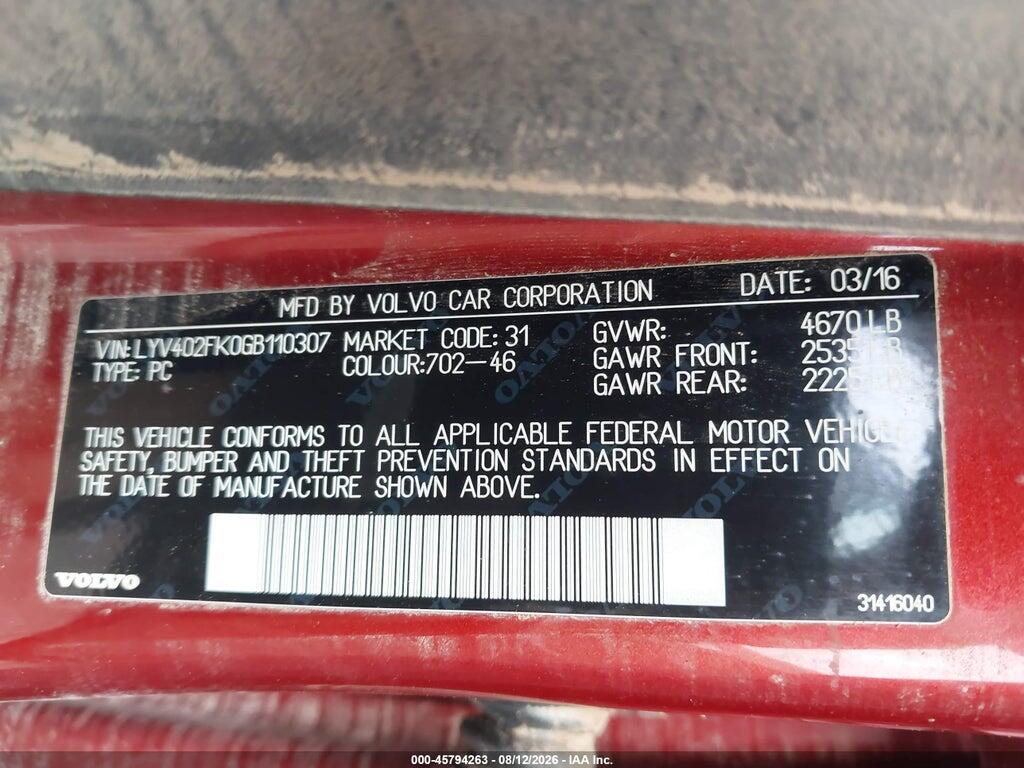 LYV402FK0GB110307 2016 VOLVO S60 INSCRIPTION photo no. 9