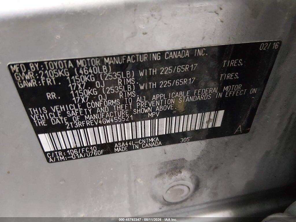 2T3RFREV4GW455521 2016 TOYOTA RAV4 photo no. 9