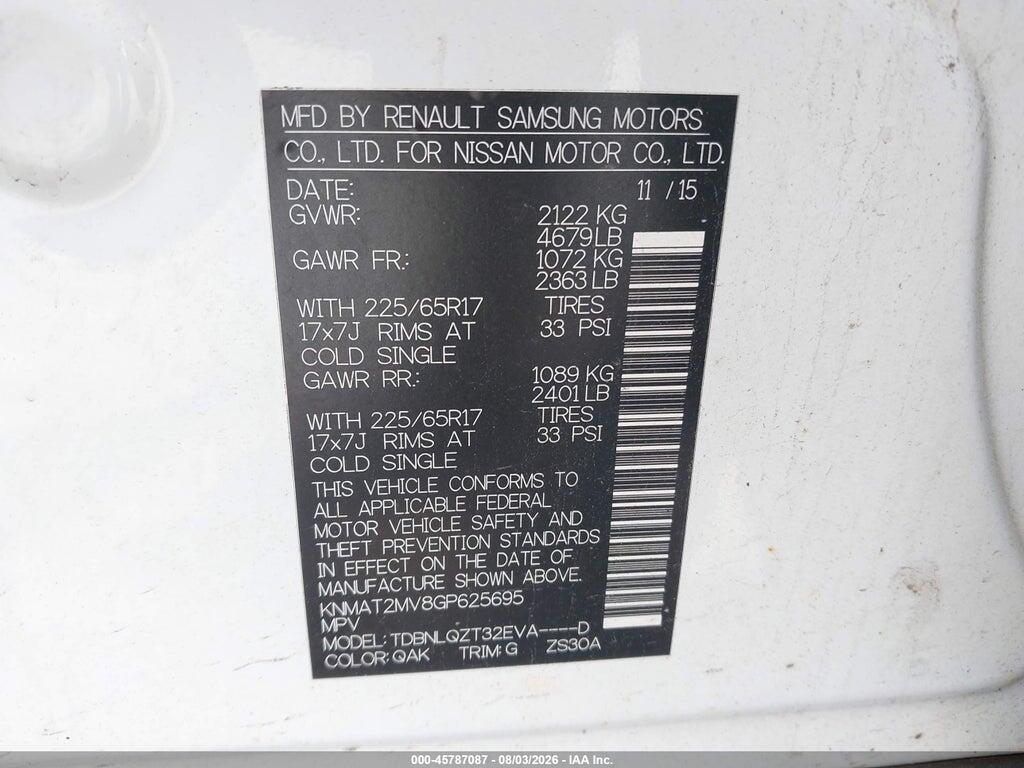 KNMAT2MV8GP625695 2016 NISSAN ROGUE photo no. 9