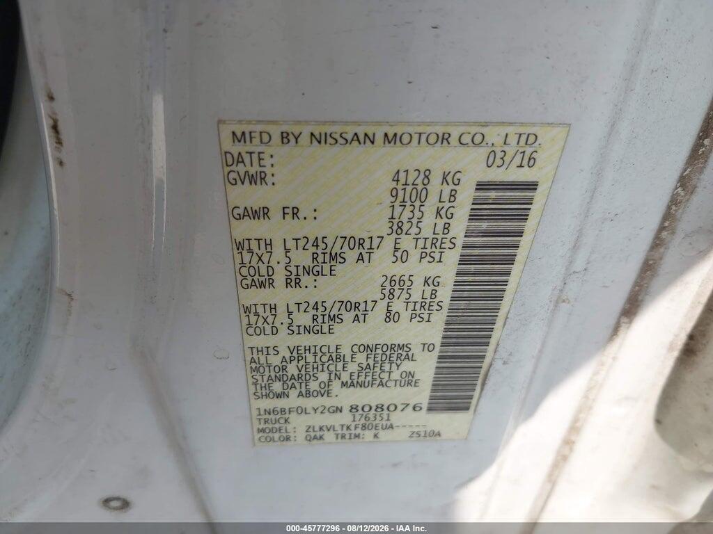1N6BF0LY2GN808076 2016 NISSAN NV CARGO NV2500 HD photo no. 9