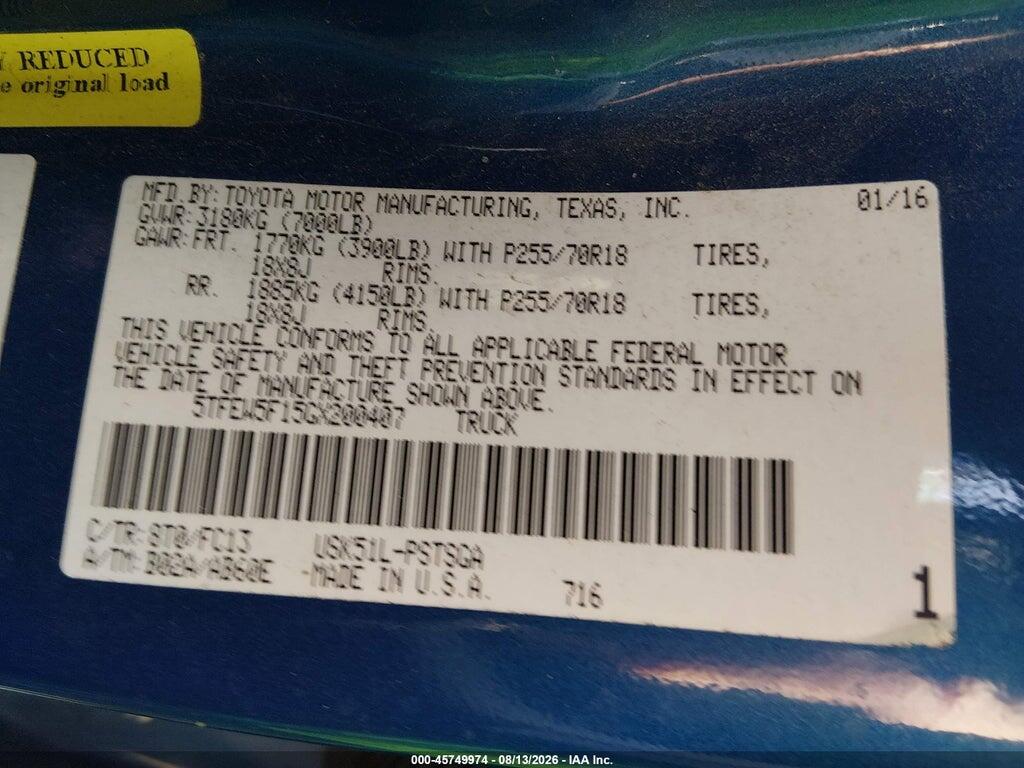 5TFEW5F15GX200407 2016 TOYOTA TUNDRA photo no. 9
