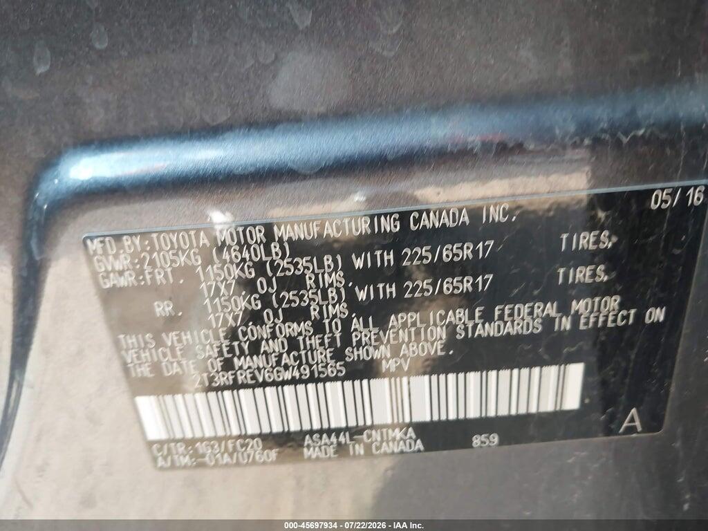 2T3RFREV6GW491565 2016 TOYOTA RAV4 photo no. 9
