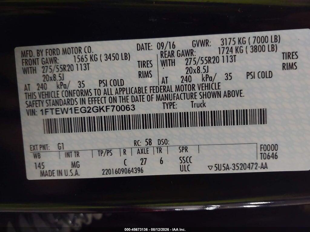 1FTEW1EG2GKF70063 2016 FORD F-150 photo no. 9