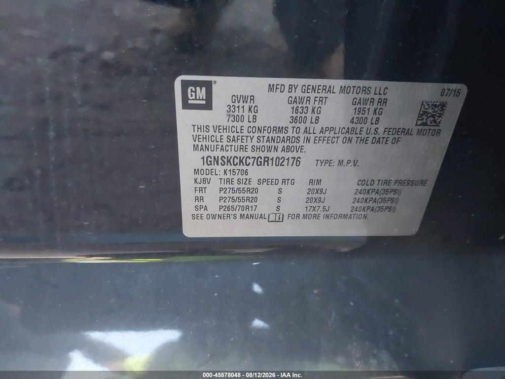 1GNSKCKC7GR102176 2016 CHEVROLET TAHOE photo no. 9
