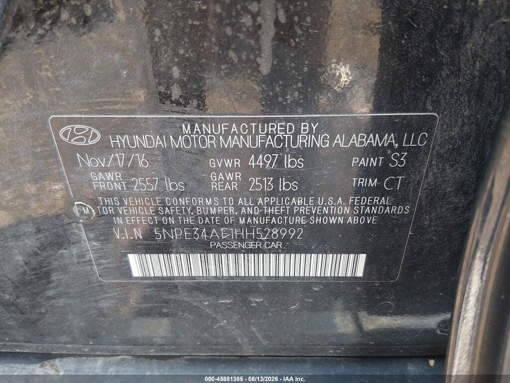 5NPE34AF1HH528992 2017 HYUNDAI SONATA photo no. 9