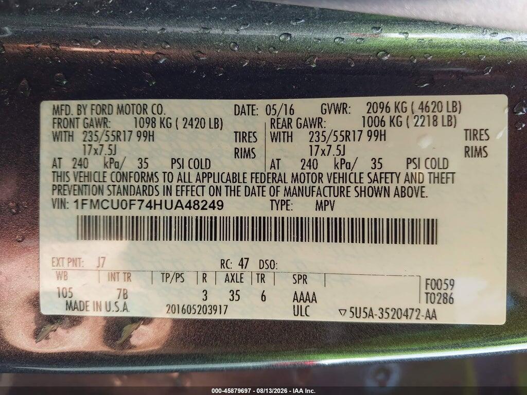 1FMCU0F74HUA48249 2017 FORD ESCAPE photo no. 9