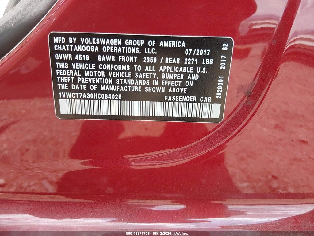1VWCT7A30HC084026 2017 VOLKSWAGEN PASSAT photo no. 9