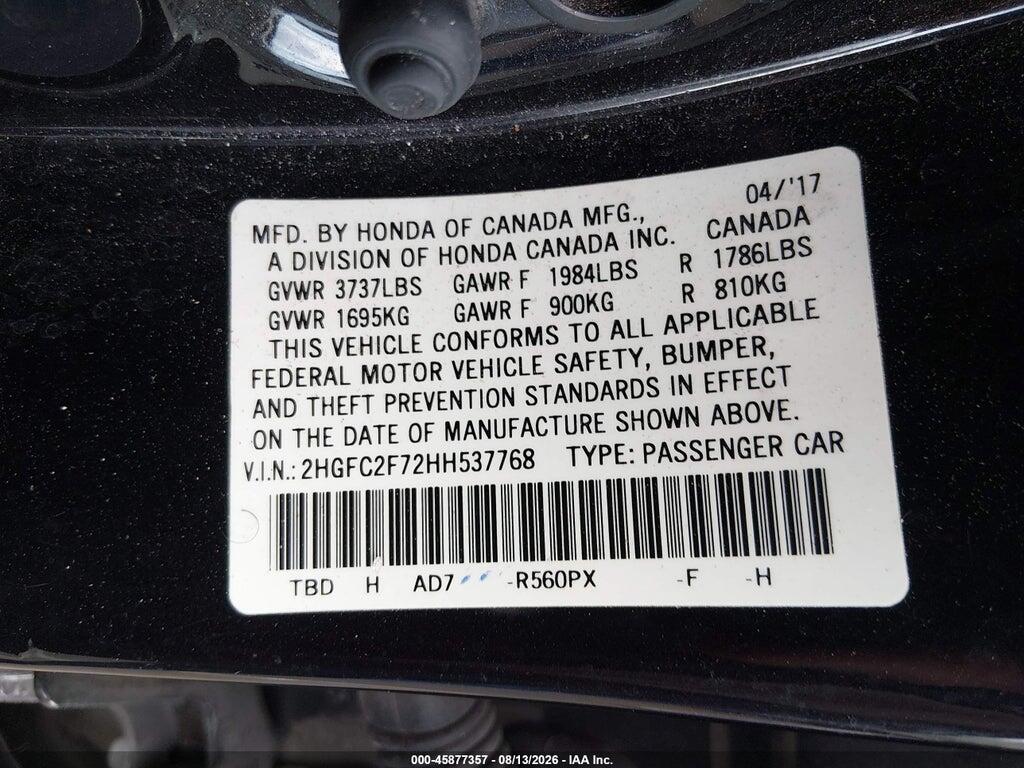 2HGFC2F72HH537768 2017 HONDA CIVIC photo no. 9