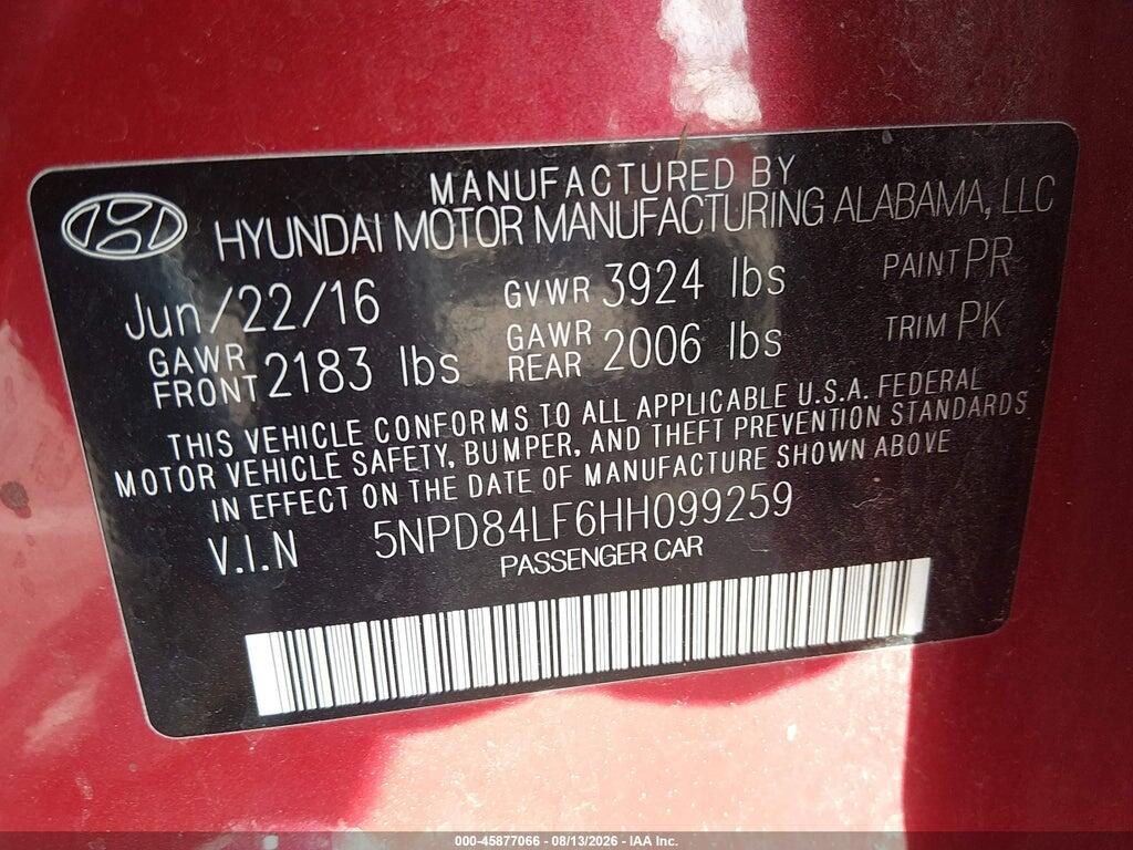 5NPD84LF6HH099259 2017 HYUNDAI ELANTRA photo no. 9