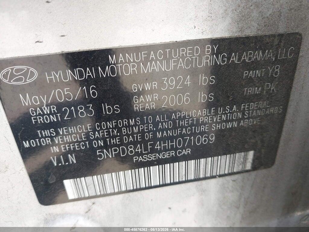 5NPD84LF4HH071069 2017 HYUNDAI ELANTRA photo no. 9