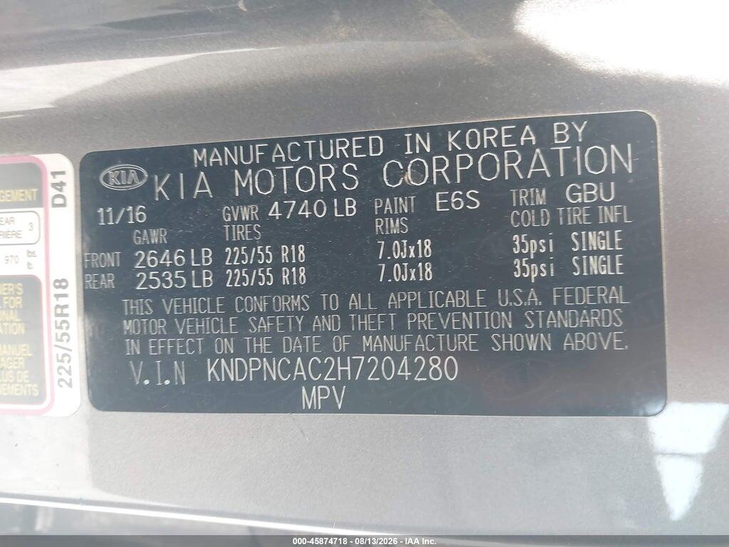 KNDPNCAC2H7204280 2017 KIA SPORTAGE photo no. 9