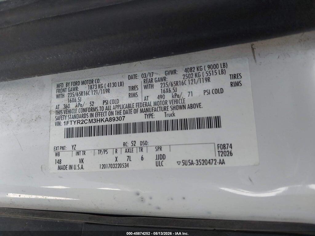 1FTYR2CM3HKA89307 2017 FORD TRANSIT-250 photo no. 9