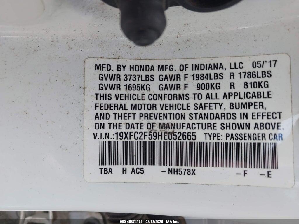 19XFC2F59HE052665 2017 HONDA CIVIC photo no. 9