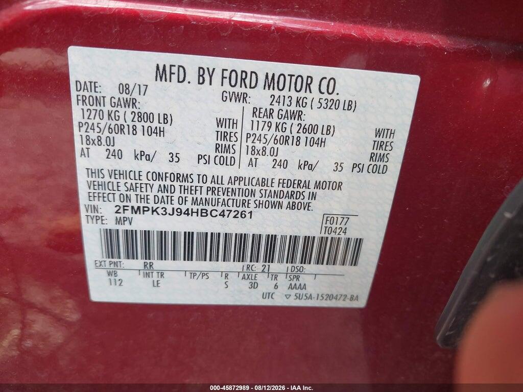 2FMPK3J94HBC47261 2017 FORD EDGE photo no. 9