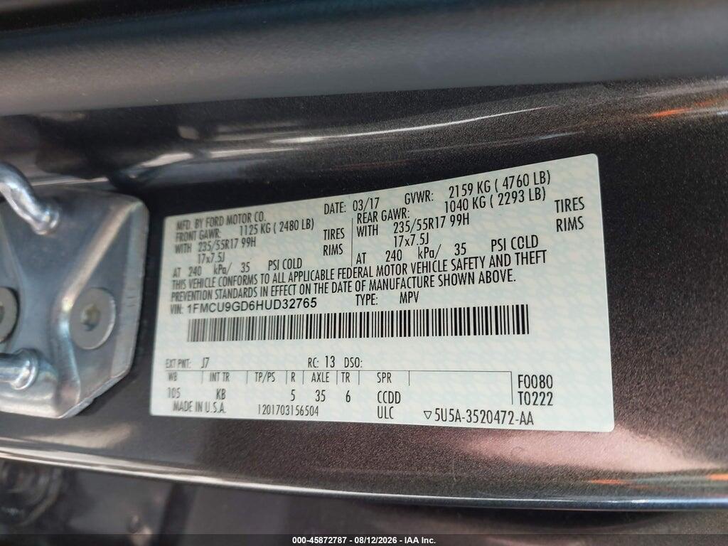 1FMCU9GD6HUD32765 2017 FORD ESCAPE photo no. 9