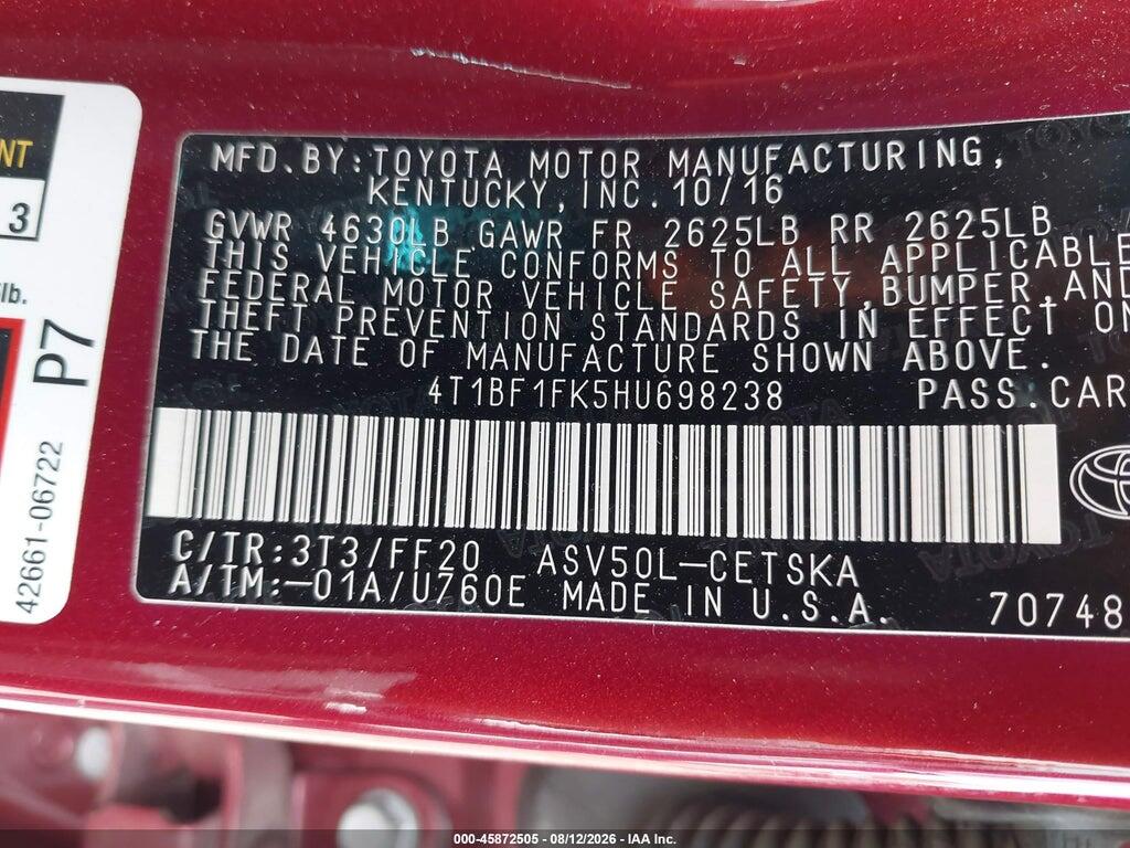 4T1BF1FK5HU698238 2017 TOYOTA CAMRY photo no. 9