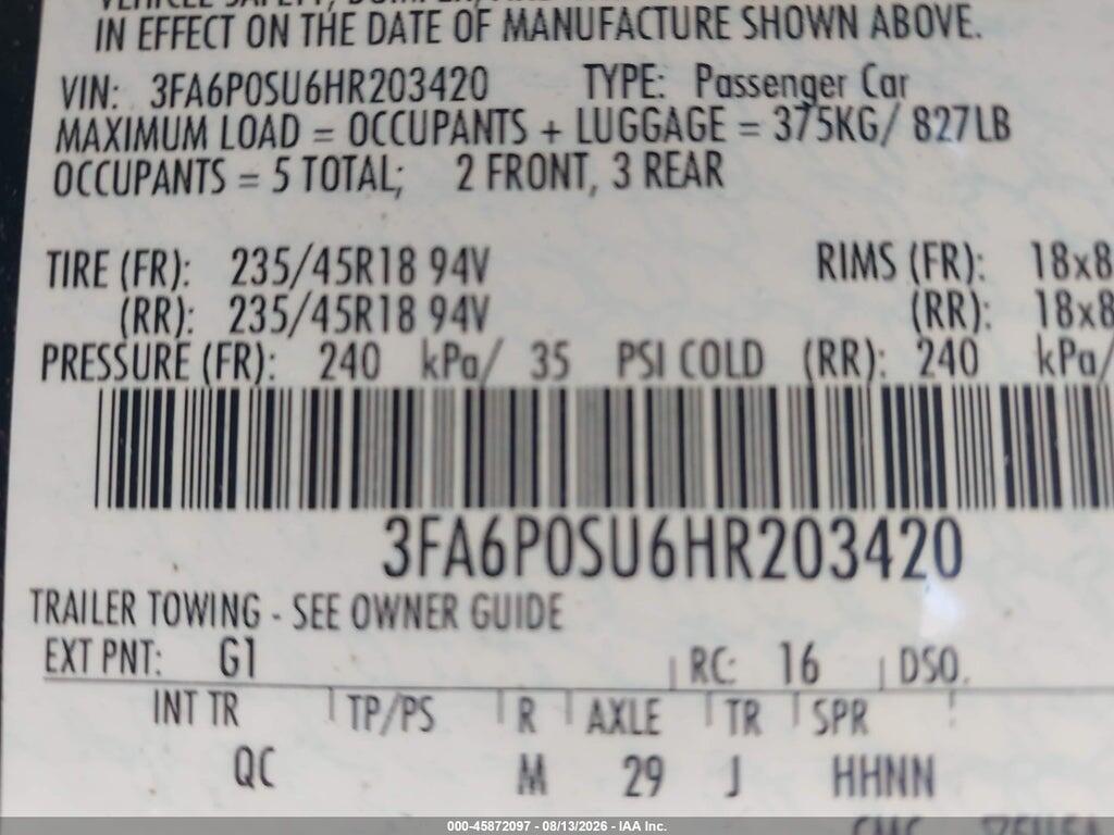 3FA6P0SU6HR203420 2017 FORD FUSION ENERGI photo no. 9