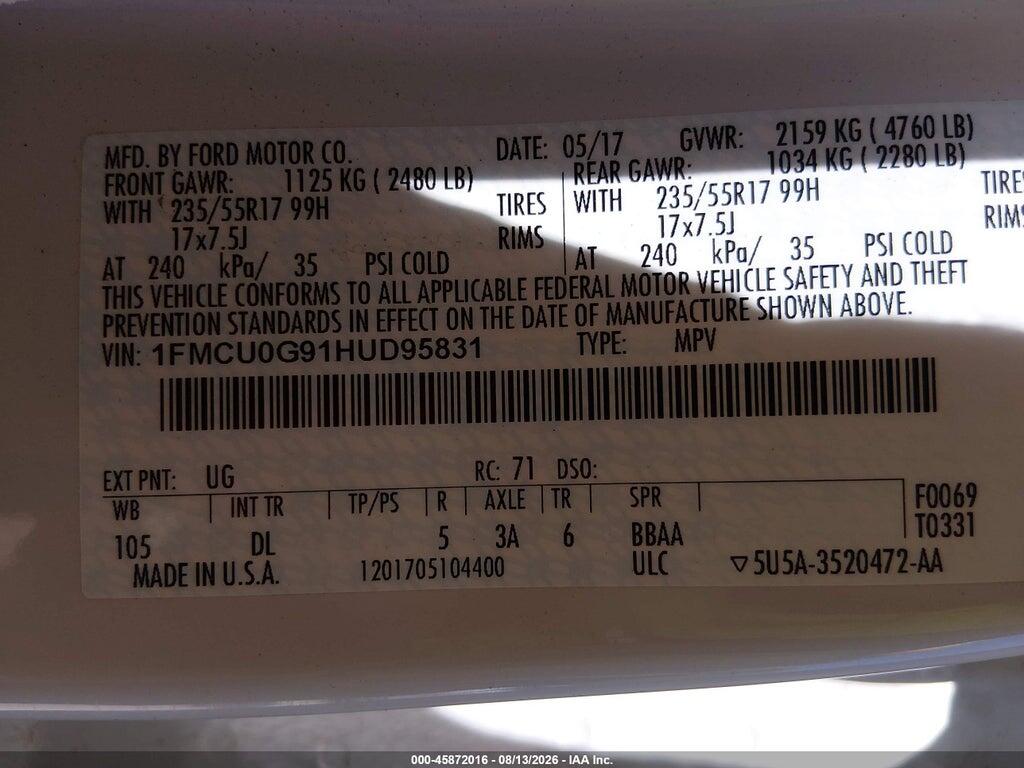 1FMCU0G91HUD95831 2017 FORD ESCAPE photo no. 9