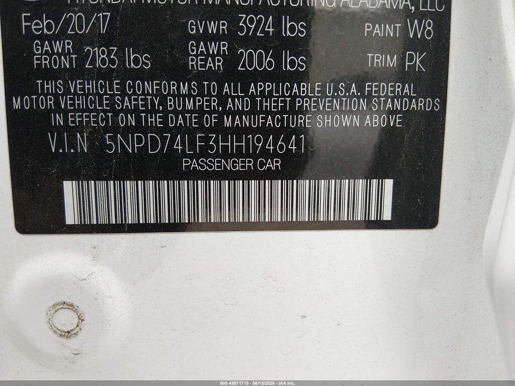 5NPD74LF3HH194641 2017 HYUNDAI ELANTRA photo no. 9