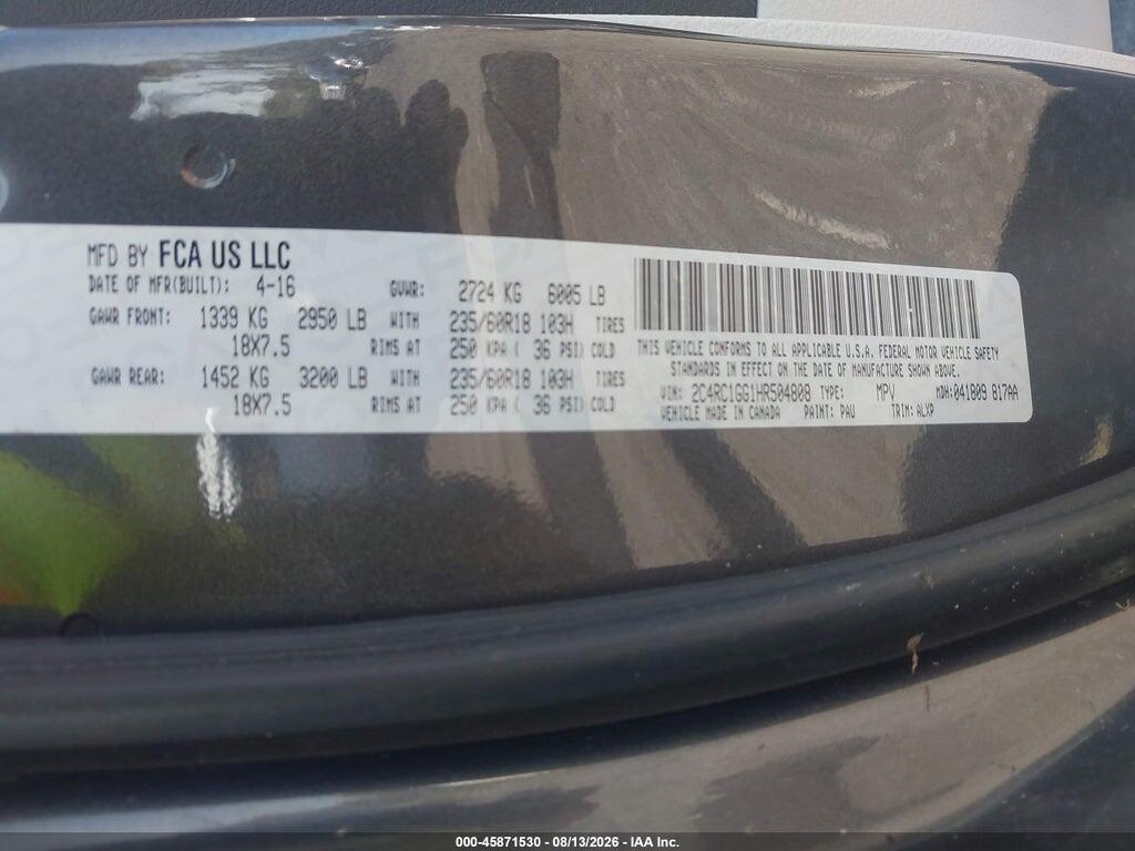 2C4RC1GG1HR504808 2017 CHRYSLER PACIFICA photo no. 9