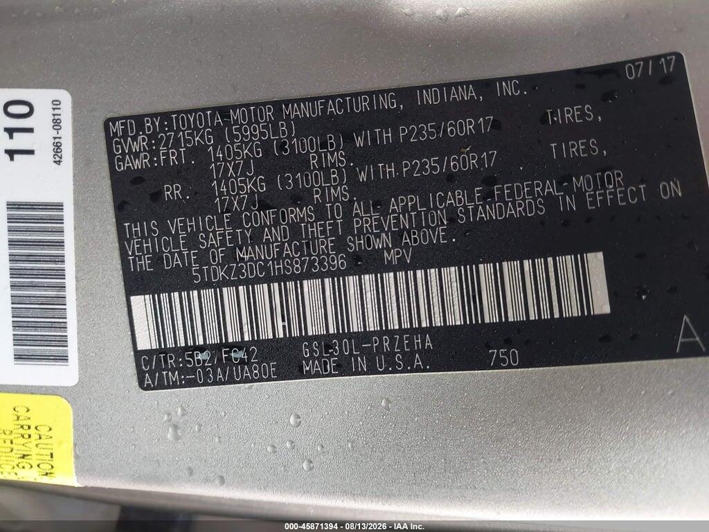 5TDKZ3DC1HS873396 2017 TOYOTA SIENNA photo no. 9