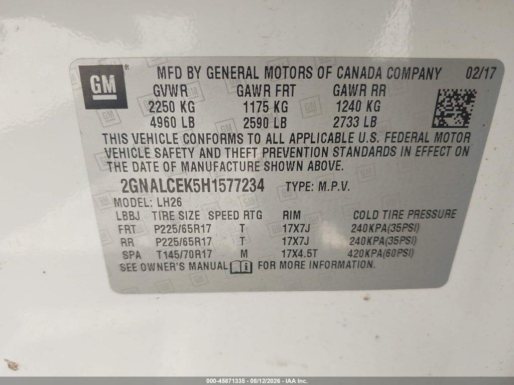 2GNALCEK5H1577234 2017 CHEVROLET EQUINOX photo no. 9