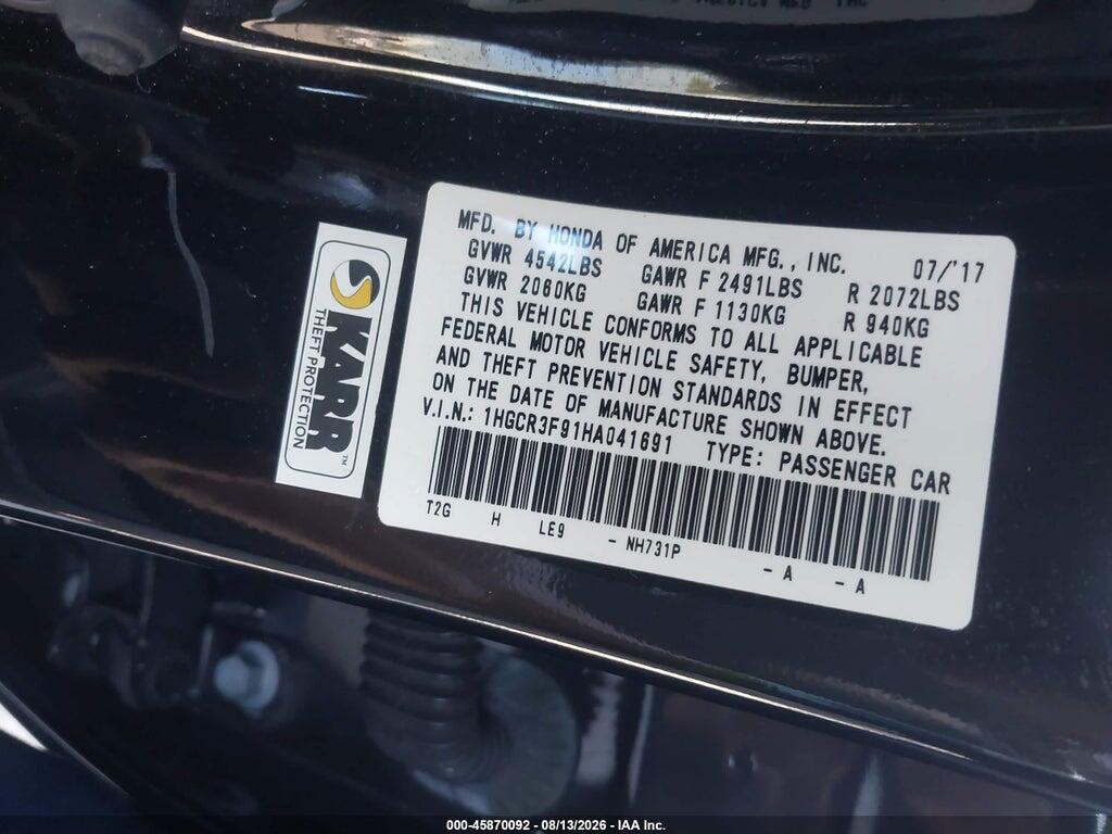 1HGCR3F91HA041691 2017 HONDA ACCORD photo no. 9
