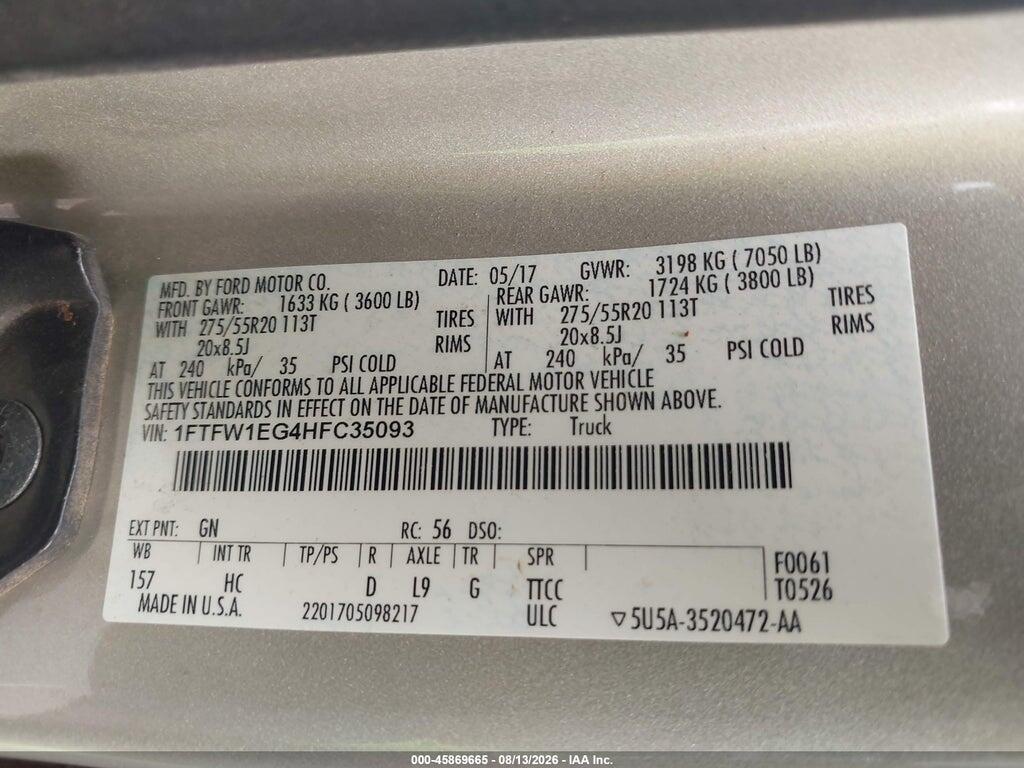 1FTFW1EG4HFC35093 2017 FORD F-150 photo no. 9