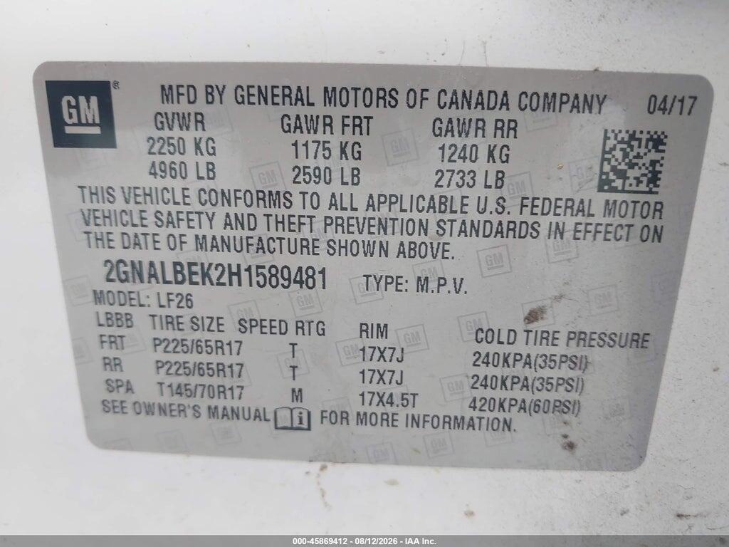 2GNALBEK2H1589481 2017 CHEVROLET EQUINOX photo no. 9