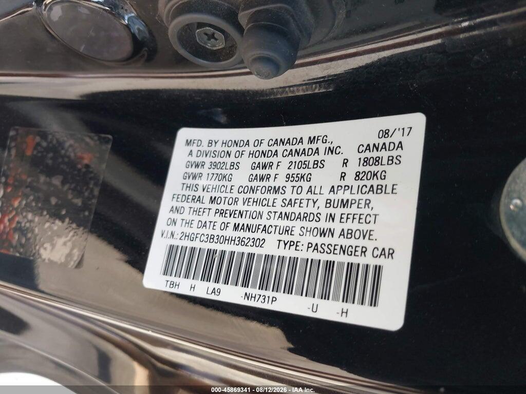 2HGFC3B30HH362302 2017 HONDA CIVIC photo no. 9