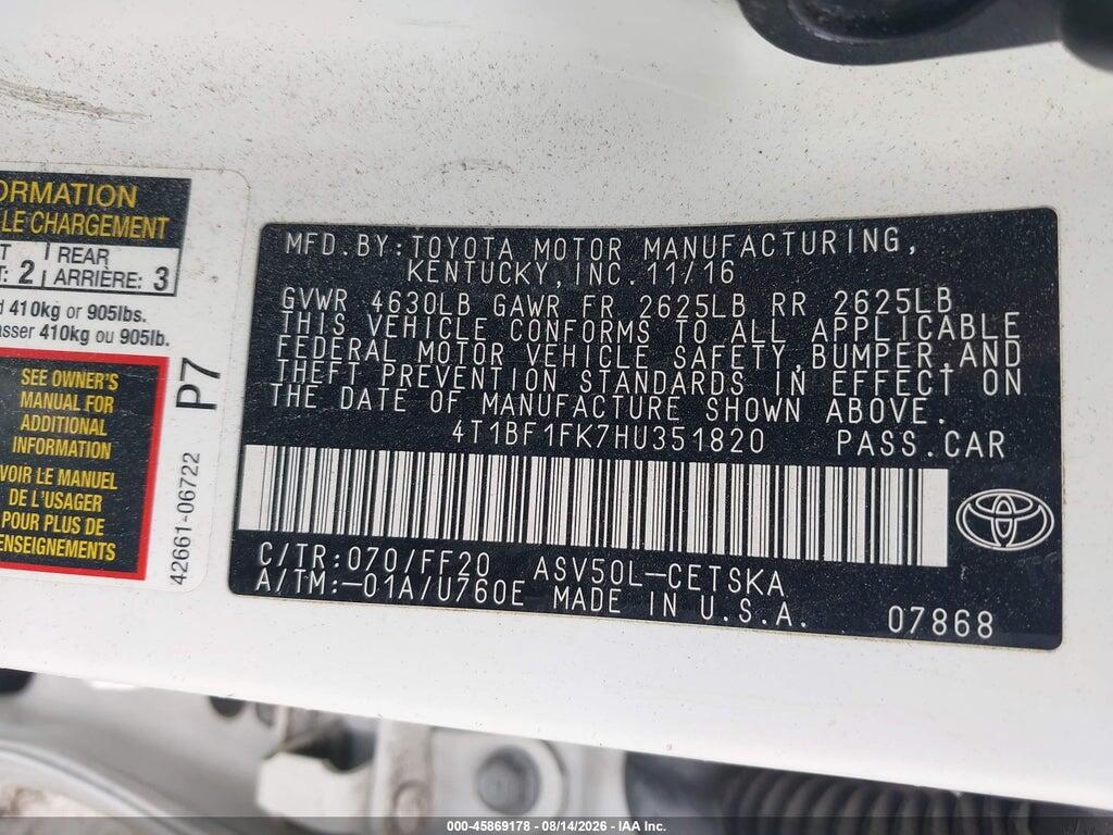 4T1BF1FK7HU351820 2017 TOYOTA CAMRY photo no. 9