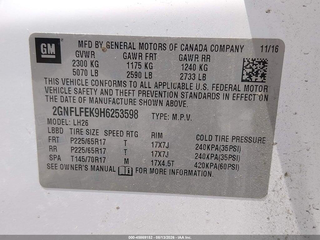 2GNFLFEK9H6253598 2017 CHEVROLET EQUINOX photo no. 9