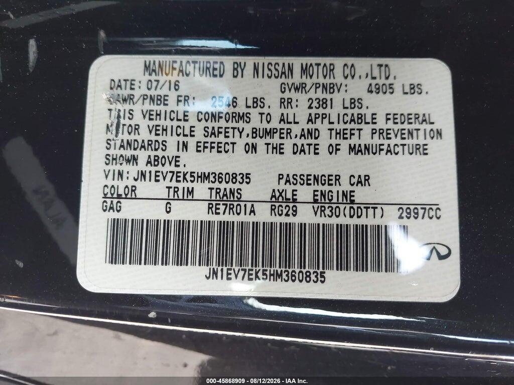 JN1EV7EK5HM360835 2017 INFINITI Q60 photo no. 9